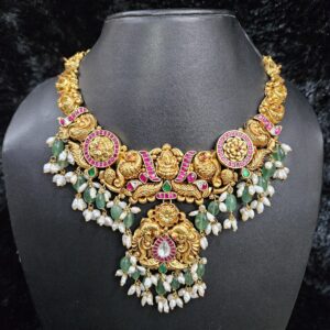Twin Chakra Kundan Nakshi Necklace – Pink & Green Elegance