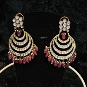 Regal 3-Step Chandbali with White Kundans & Ruby Drops