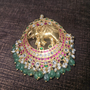 Royal Elephant Kundan Pendant with Green Beads