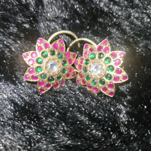 Blossom Glow Kundan Eartops – Pink, Green & White