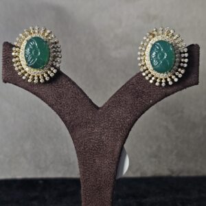 Carved Emerald Halo Studs