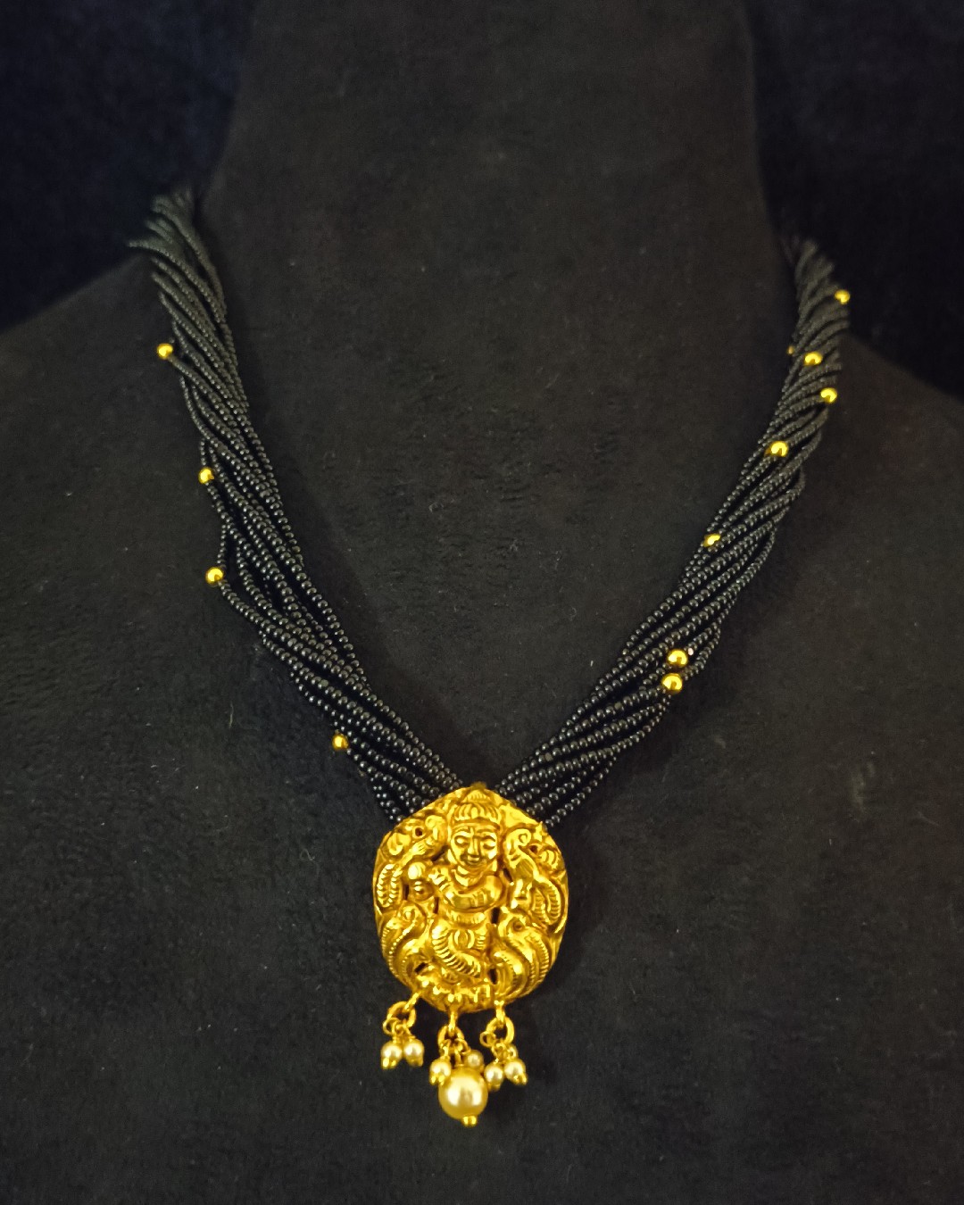 Antique Krishna Black Bead Pendant Necklace