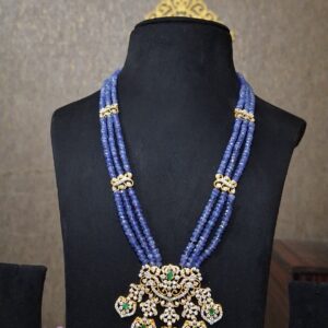 Royal Blue Beaded Necklace with Emerald-Style Pendant