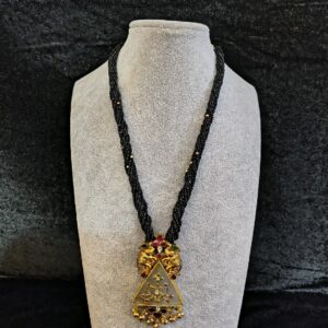 Temple Triangle Pendant Black Bead Necklace