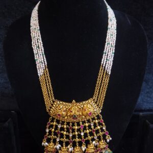Lakshmi Pearl  Necklace with Emerald Drops