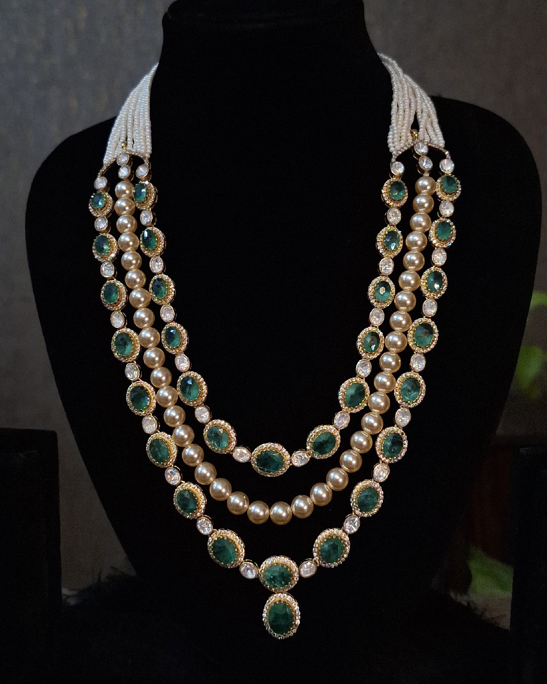 Emerald Pearl Layered Statement Necklace