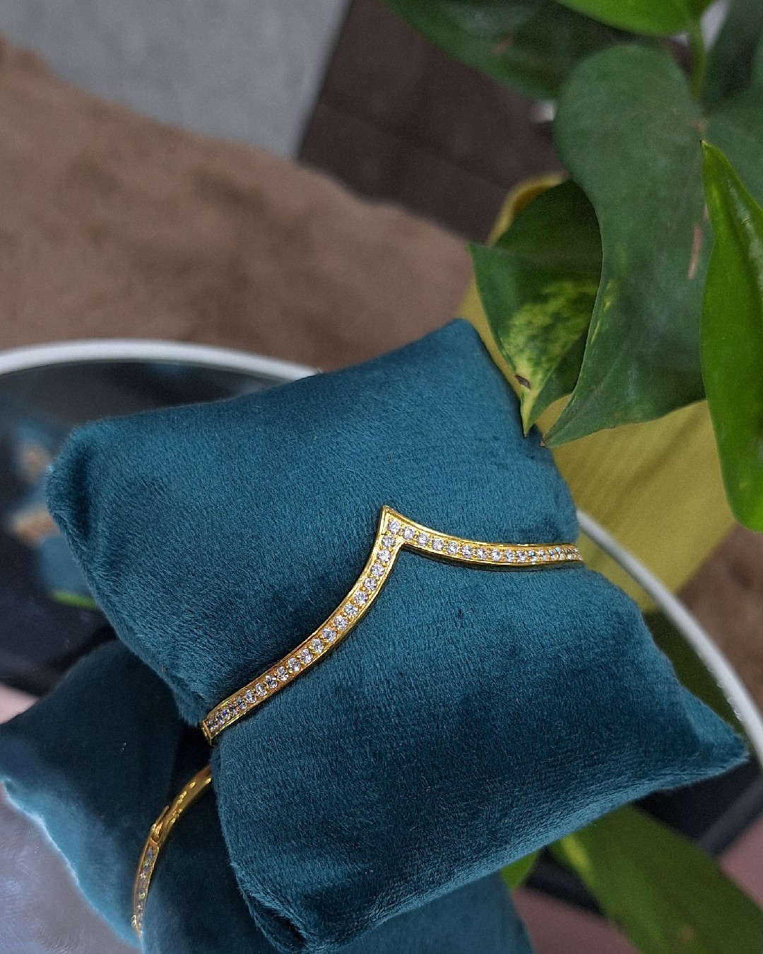 Sleek CZ V-Line Gold Bracelet