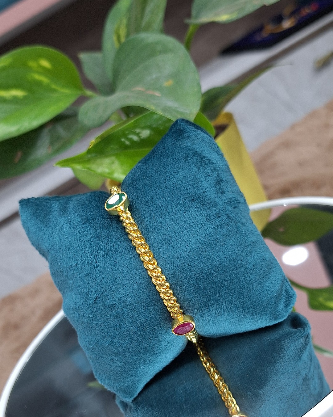 Dual Stone Gold Rope Chain Bracelet