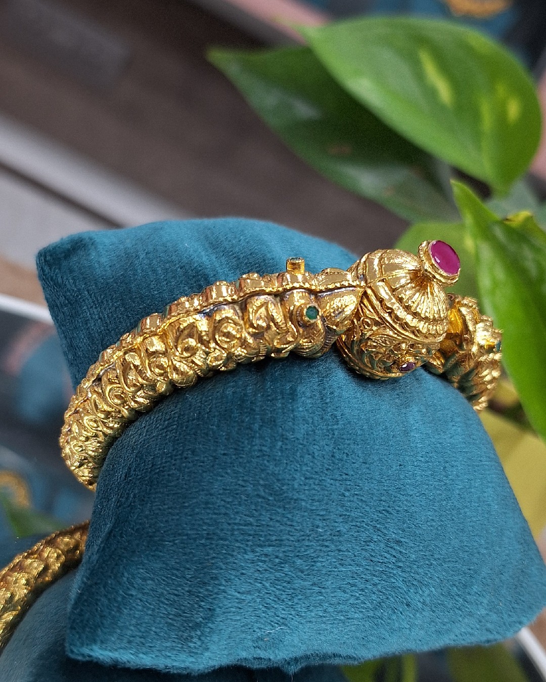 Antique Nakshi Temple Kada with Ruby Accent