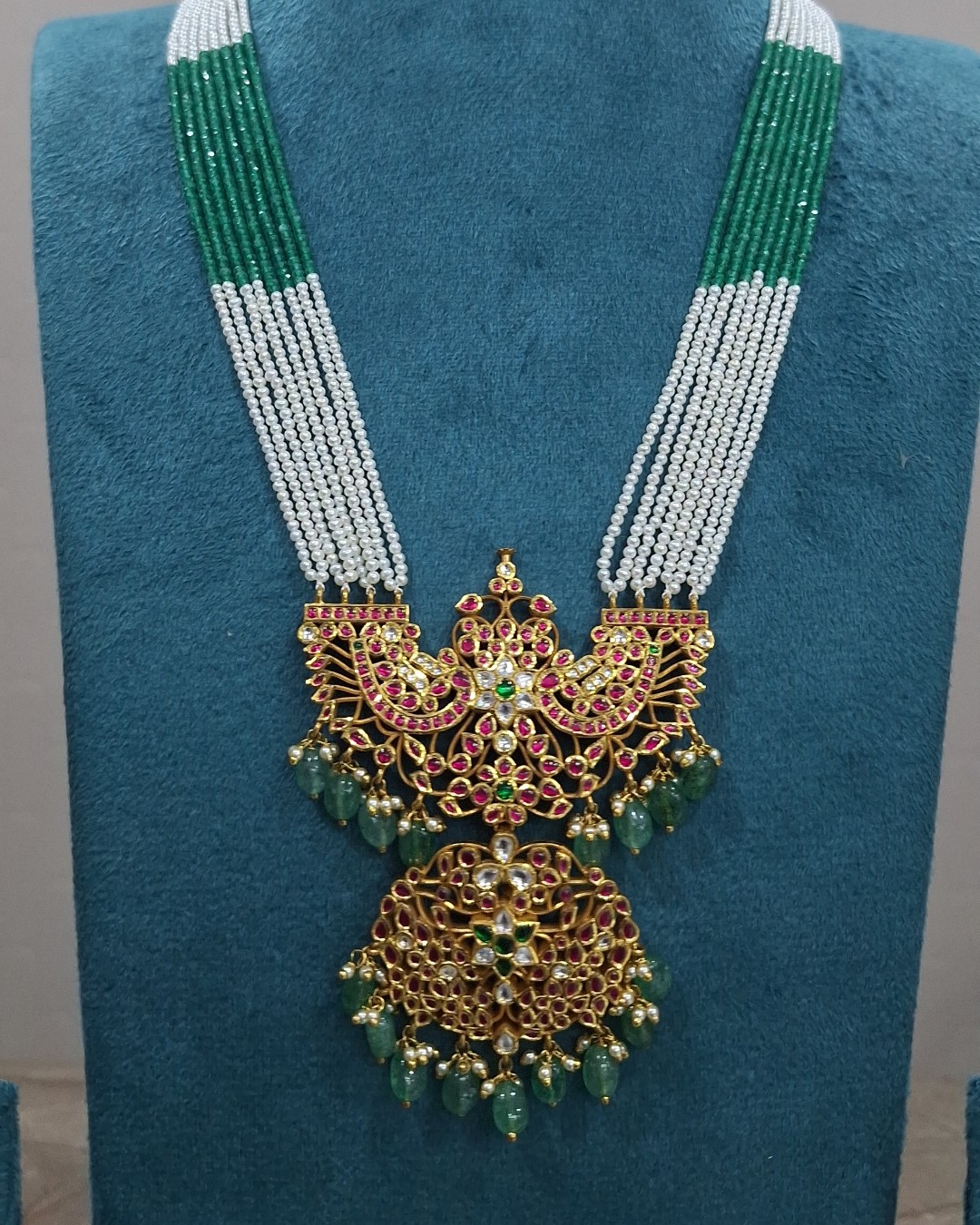 Royal Ruby Green Pearl Haram with Statement Pendant