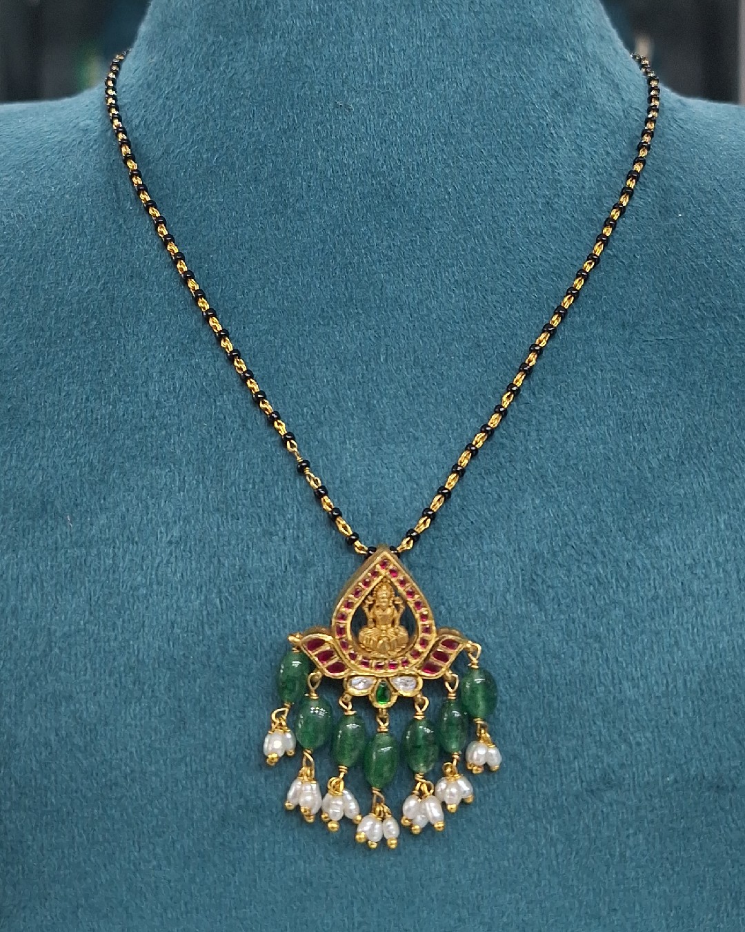 Lakshmi Emerald Drop Mangalsutra Pendant