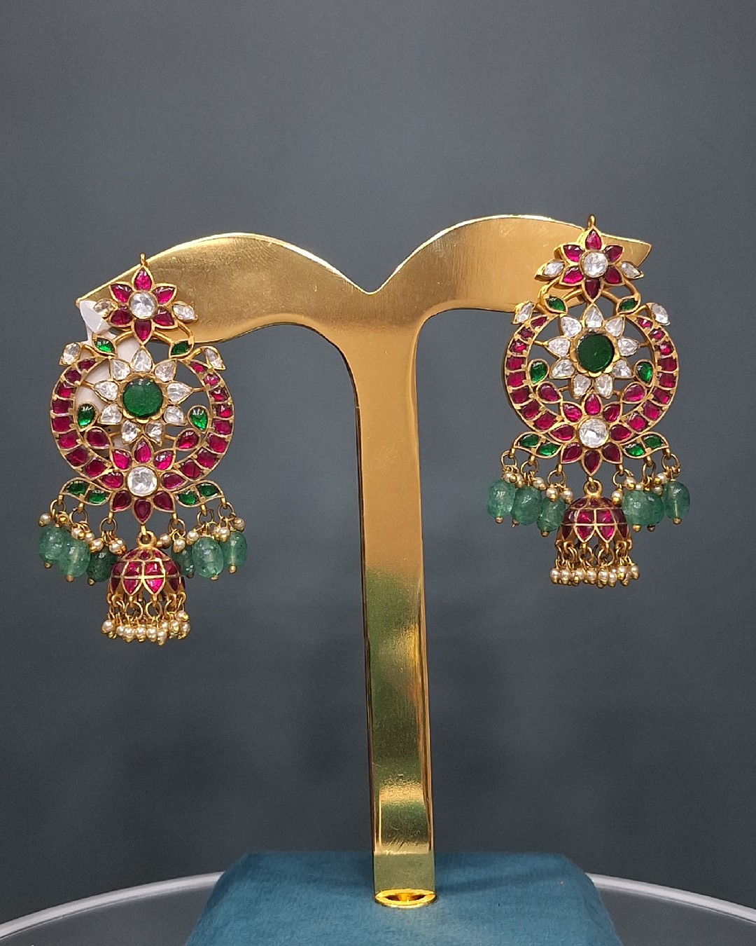Kemp Floral Chandbali Jhumka Earrings