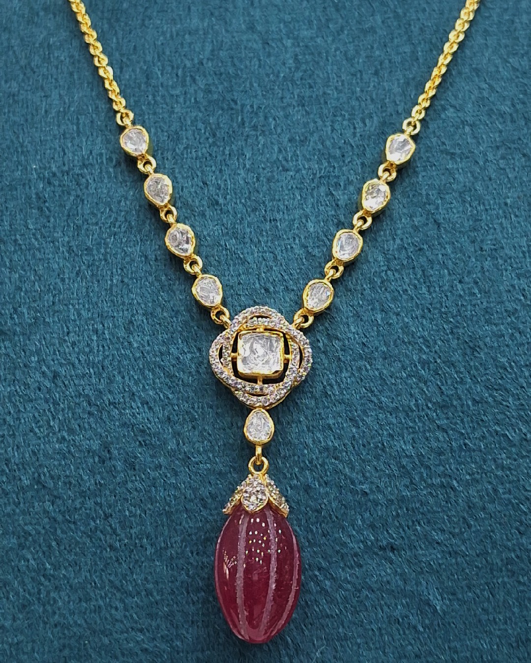 Ruby Drop Halo Pendant