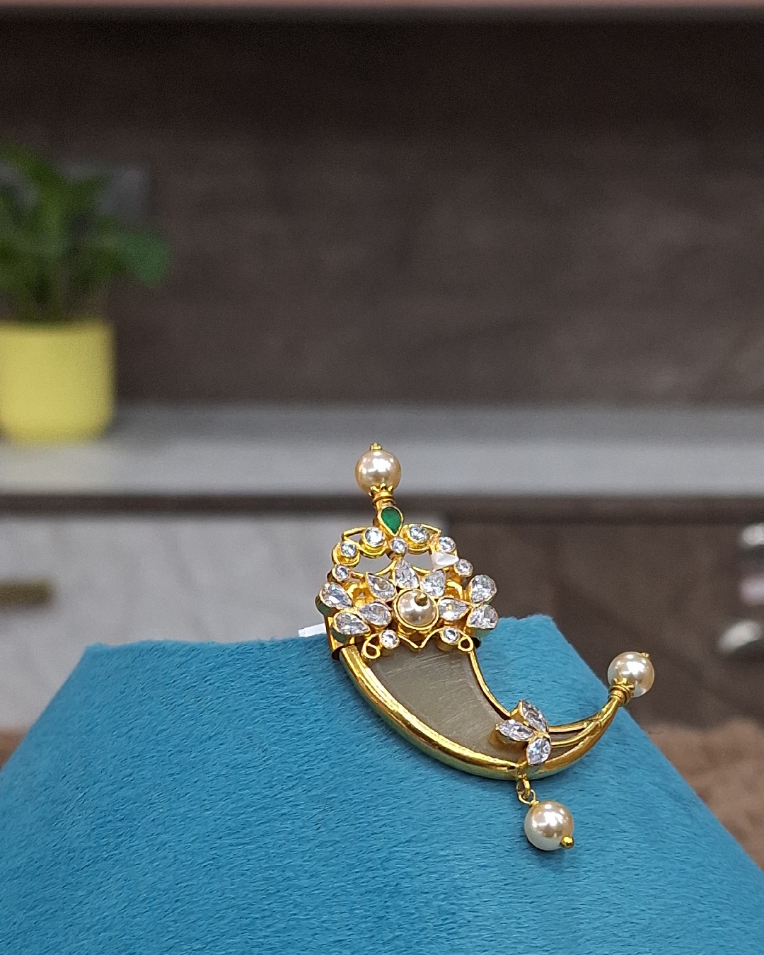 Puligoru Crescent Pendant with CZ & Pearl Accents