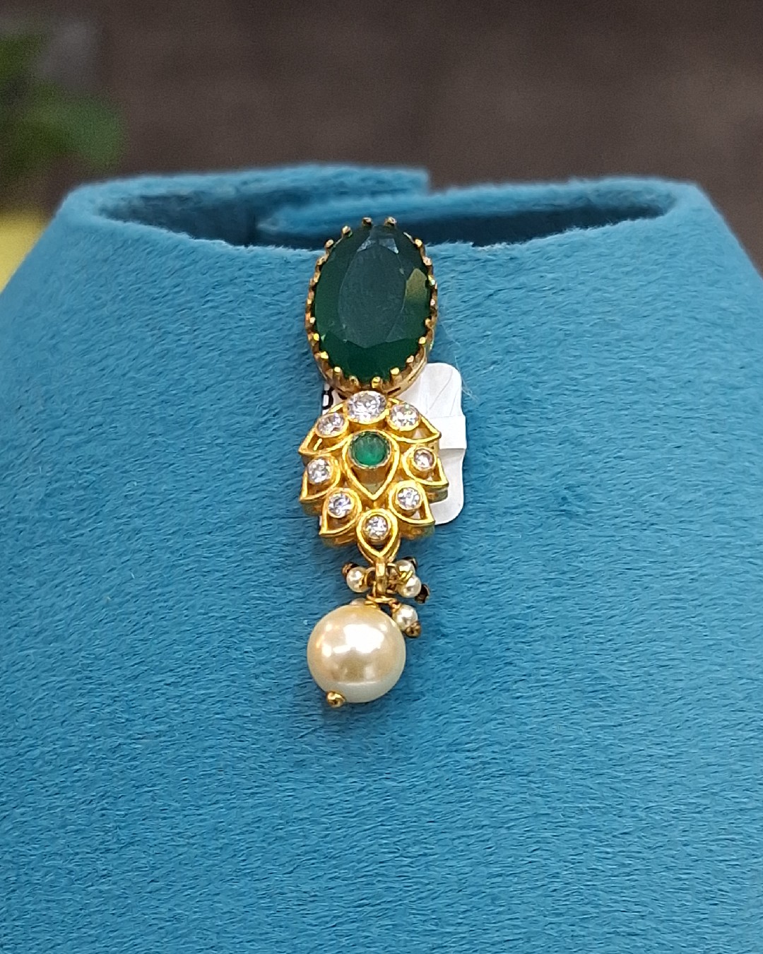 Emerald Drop CZ Pendant with Pearl Dangling
