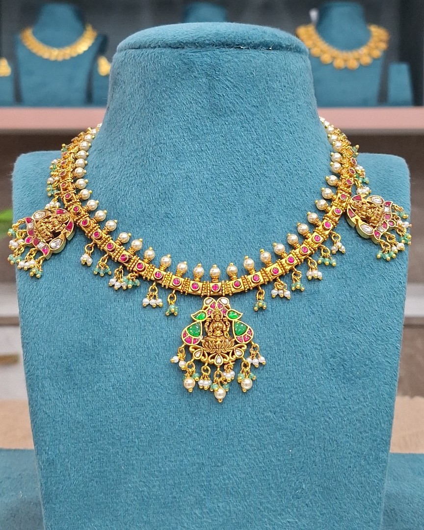 Lakshmi Ruby Pearl Temple Choker Necklace