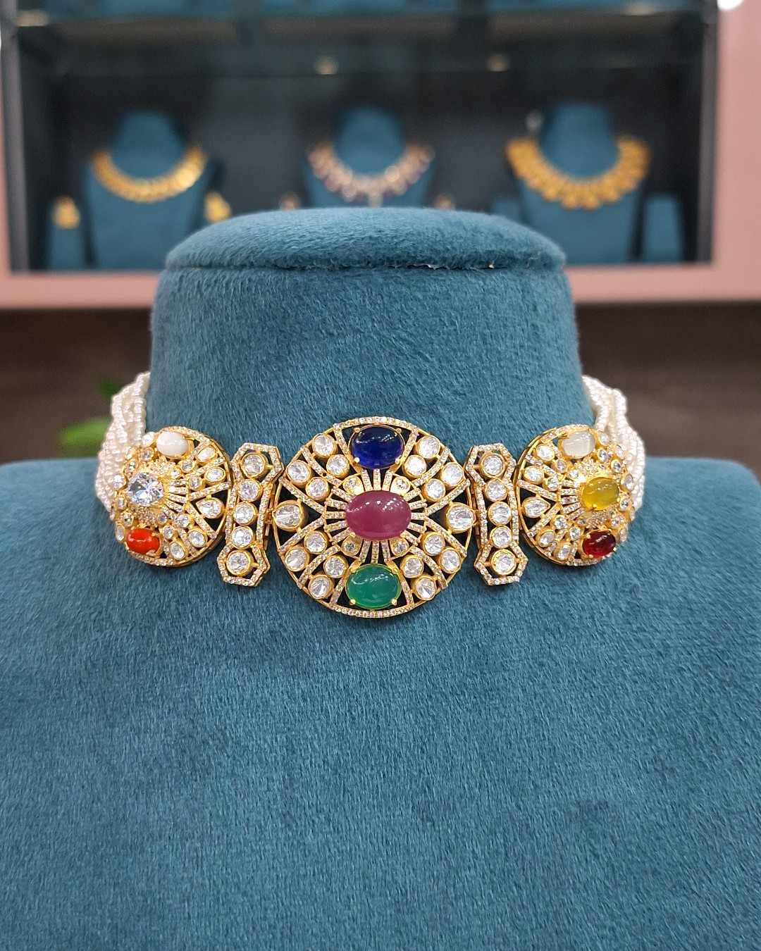 Navaratna Moissanite Heritage Choker