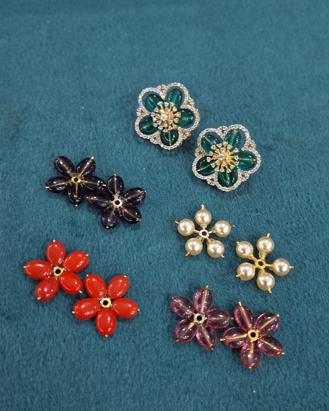 Multi-Colour Floral Stud Earrings Set (5 Pairs)