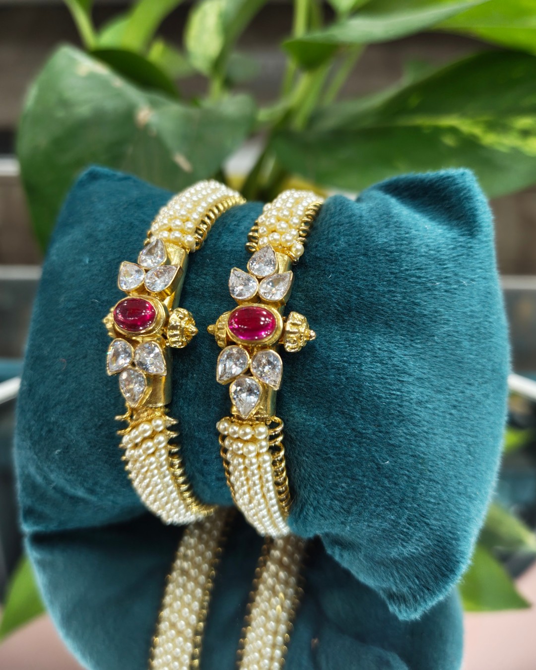 Ruby Pearl CZ Floral Bangles