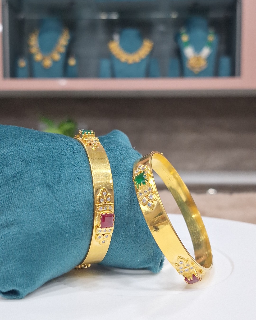 Emerald Ruby Accent Gold Sheet Bangles