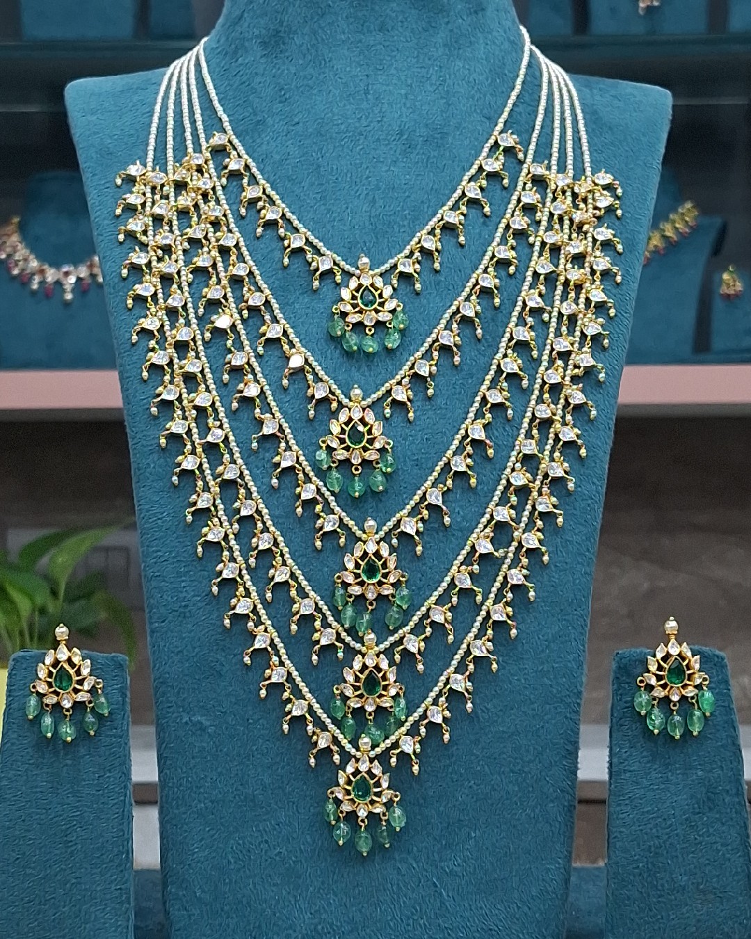 Emerald Cascade Layered Necklace Set