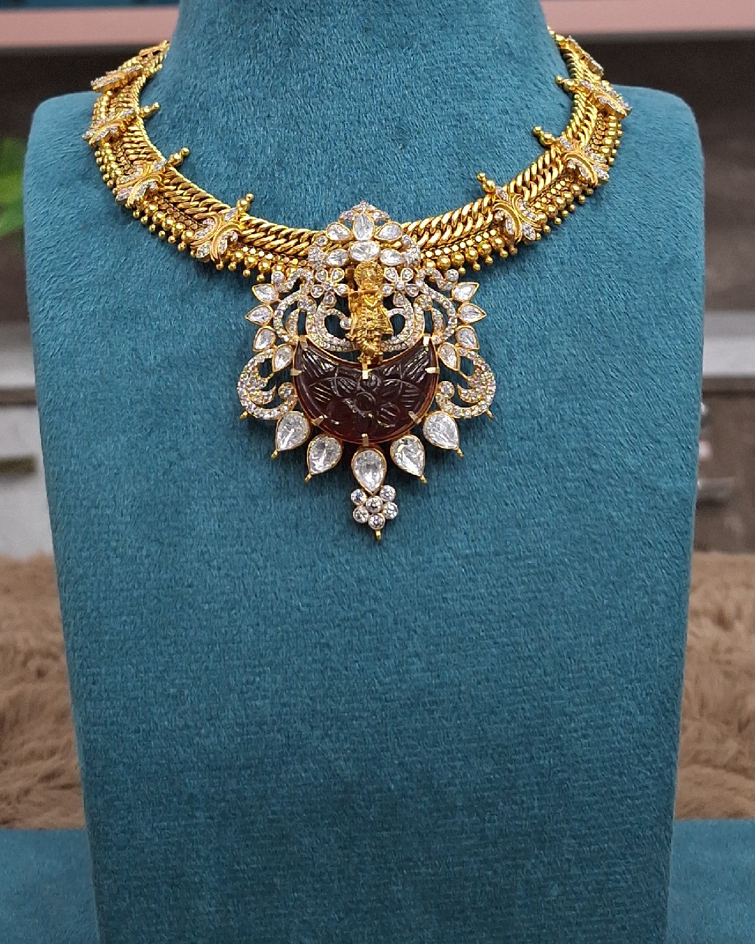 Lakshmi Carved Ruby Stone Statement Necklace