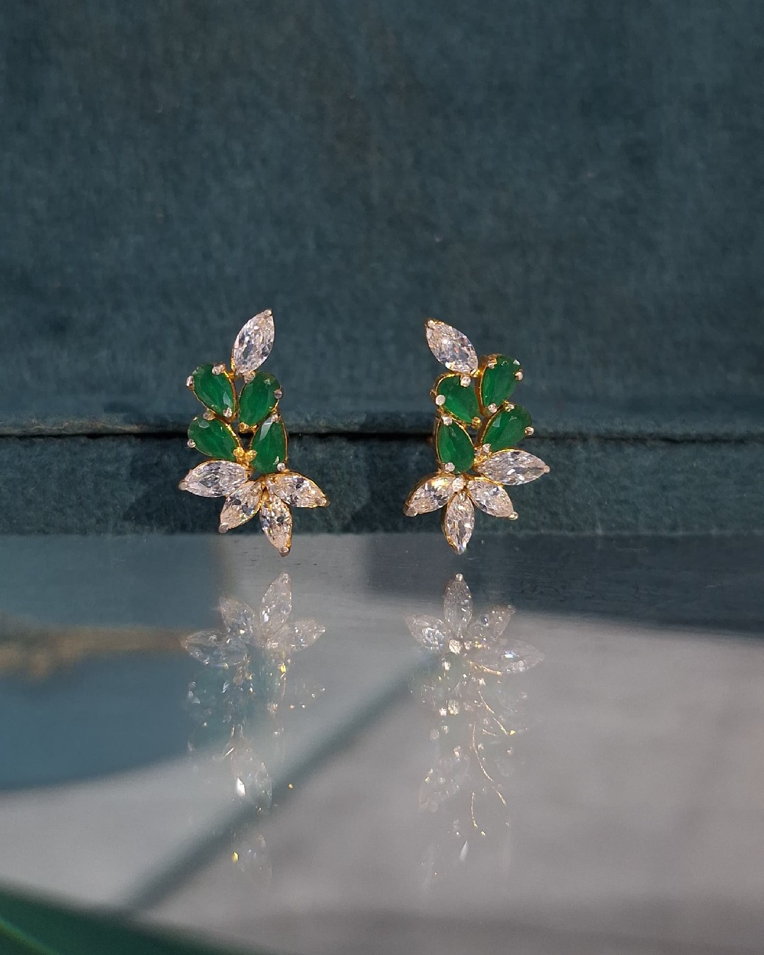 Emerald Leaf Blossom Stud Earrings