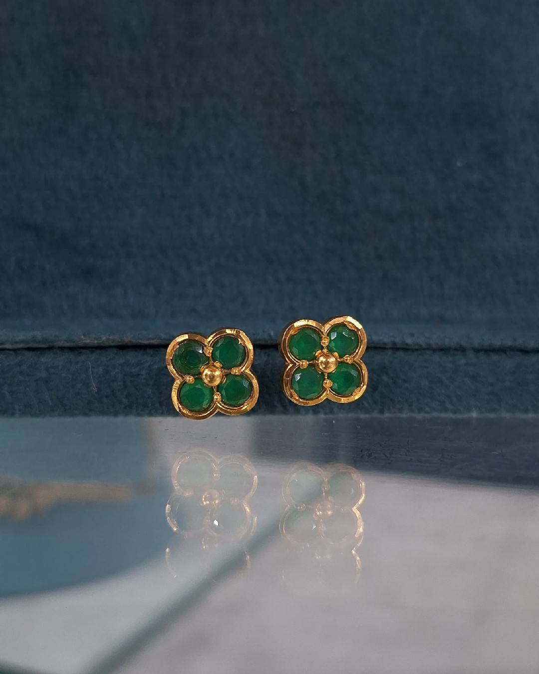 Emerald Clover Gold Stud Earrings