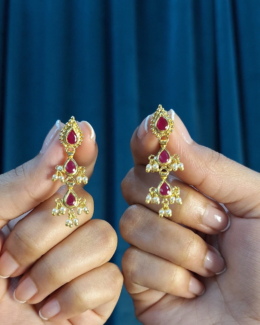 Ruby Pearl Teardrop Dangler Earrings