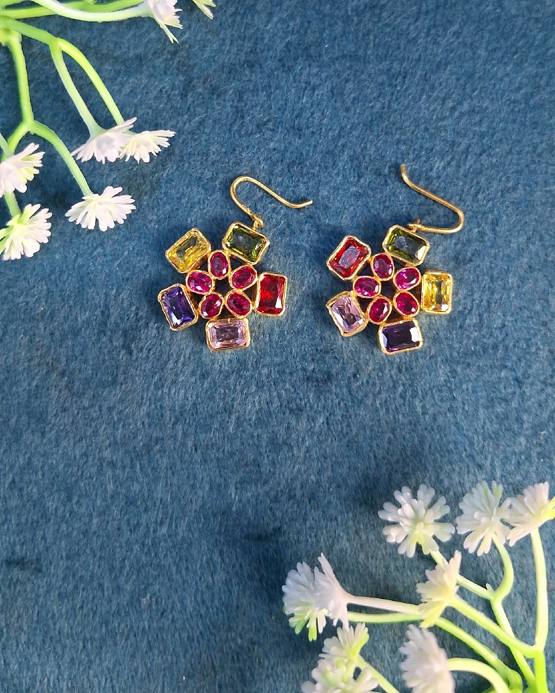 Rainbow Blossom Drop Earrings