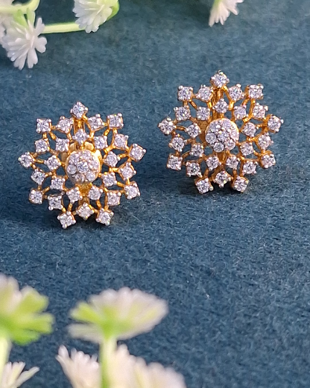 "Diamond Blossom Stud Earrings"