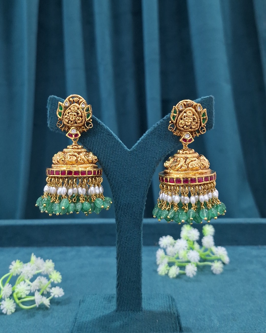 Nakshi Emerald Drop Jhumkas