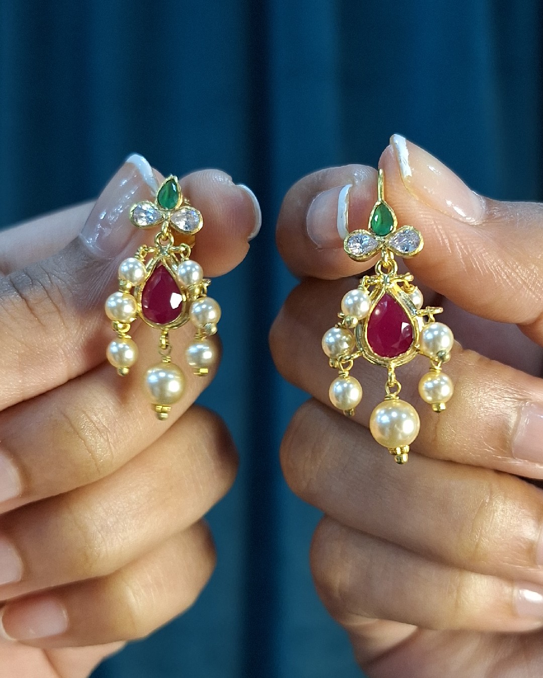 Ruby Blossom Pearl Drop Earrings