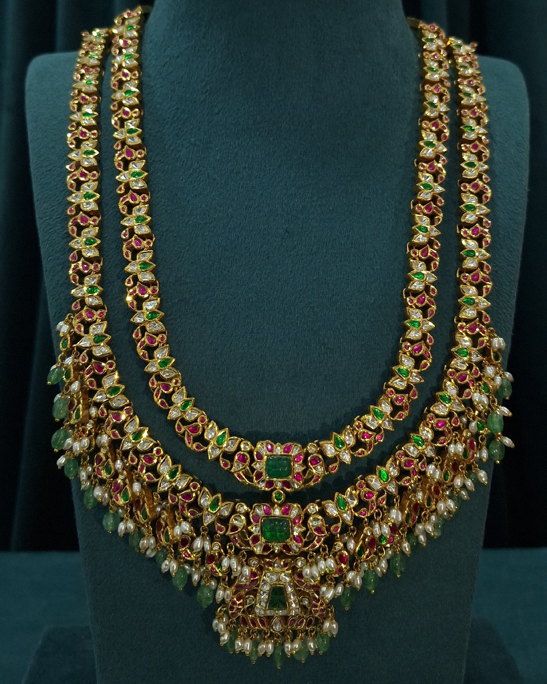 Emerald Kundan Dual Layer Haram