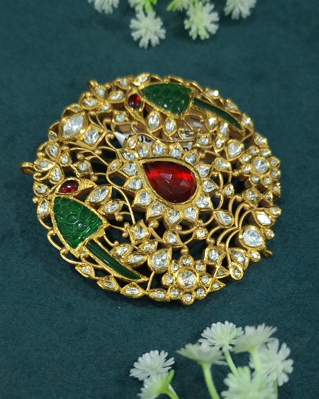 Kundan Carved Peacock Pendant