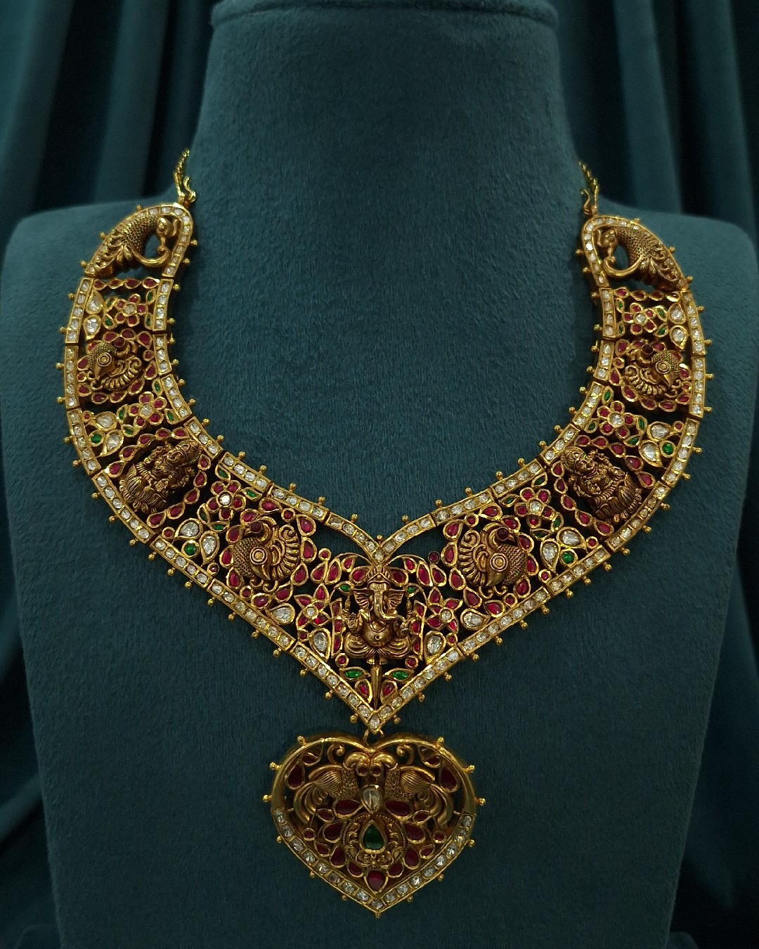 Kundan Peacock Ganesha Necklace