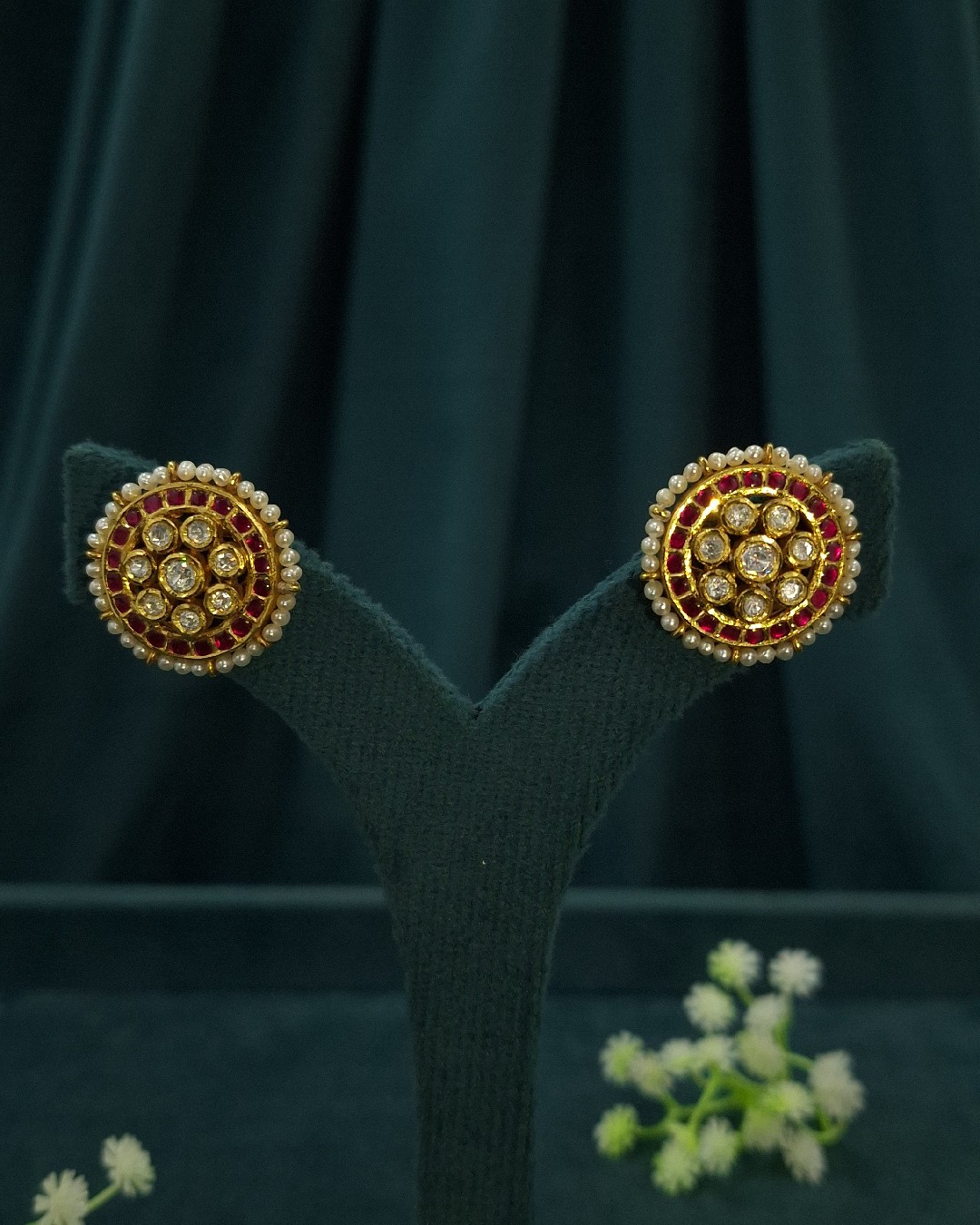 Ruby Kundan Pearl Studs