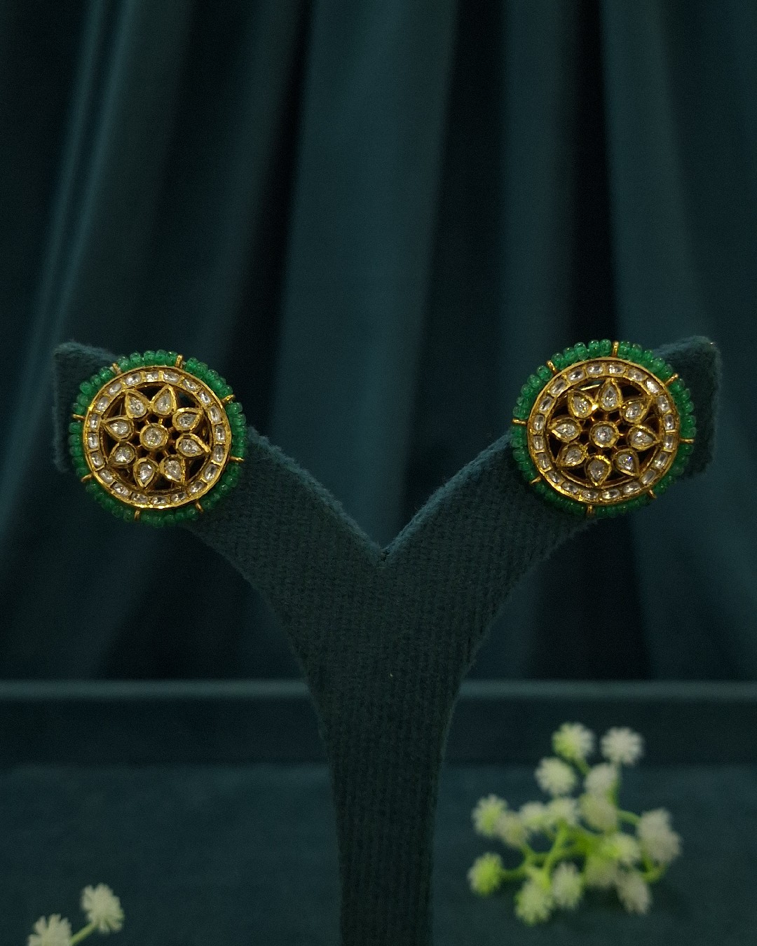 Emerald Bead Kundan Studs