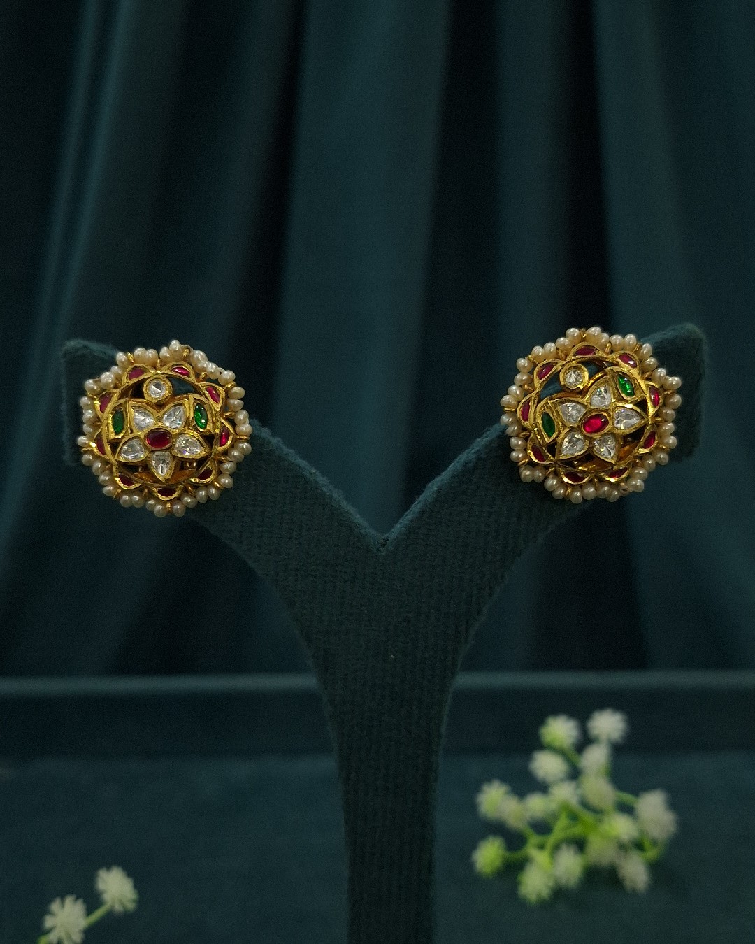 Multicolor Kundan Pearl Studs