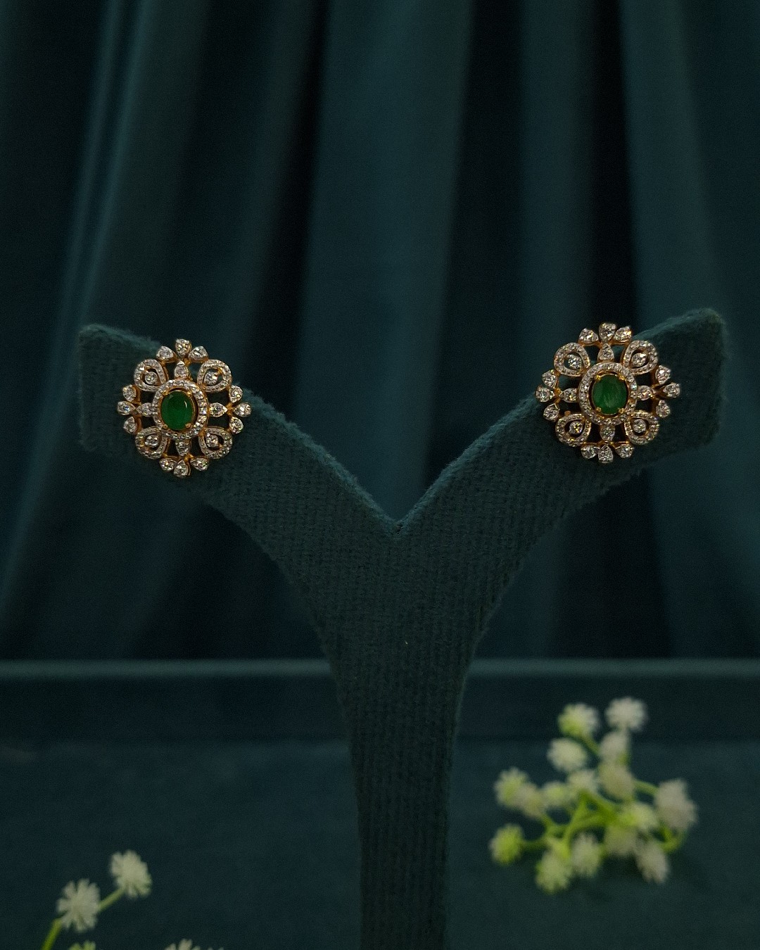 Emerald Green CZ Floral Studs