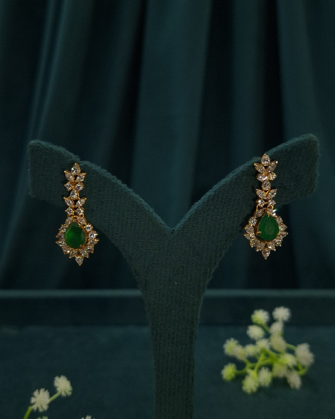 Ruby  And Emerald CZ Floral Changeable Earrings