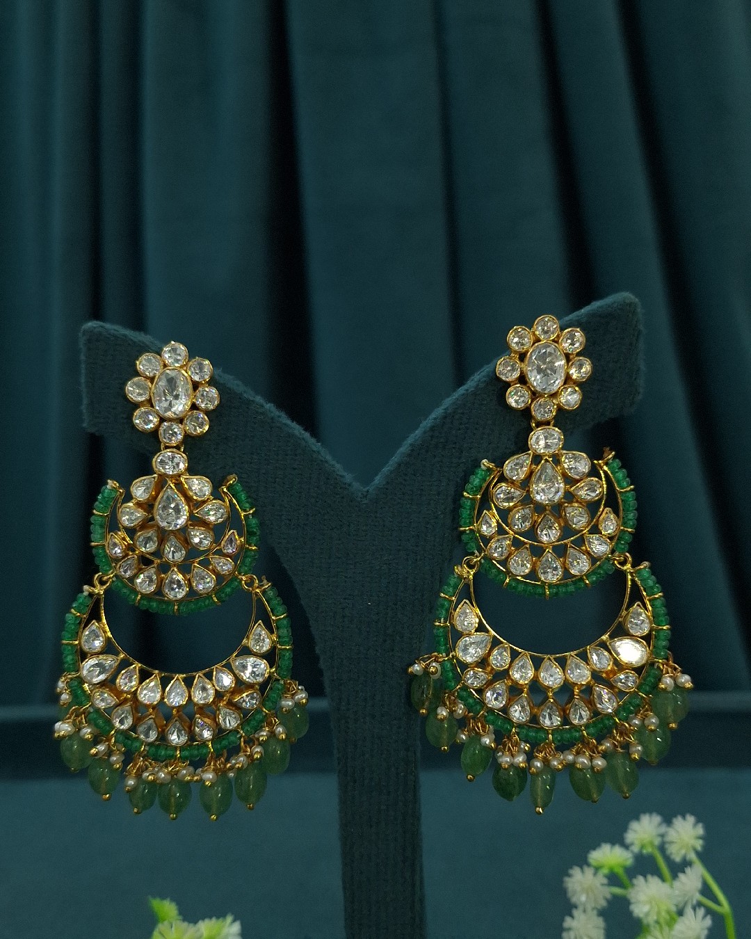 Antique Emerald CZ Chandbali Earrings
