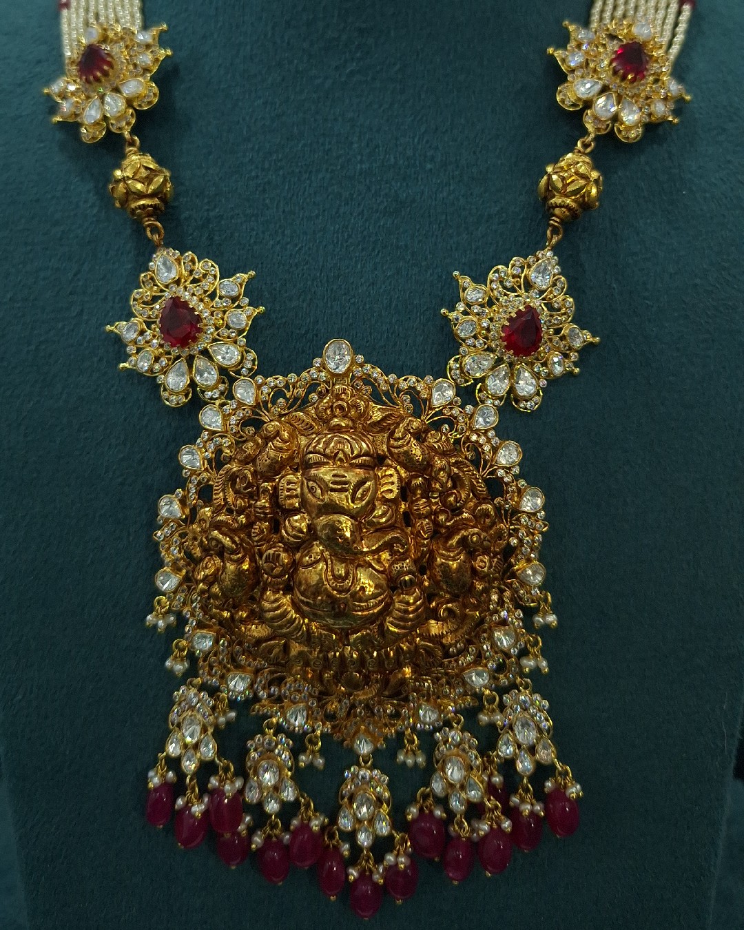 Antique Ganesha Ruby CZ Necklace