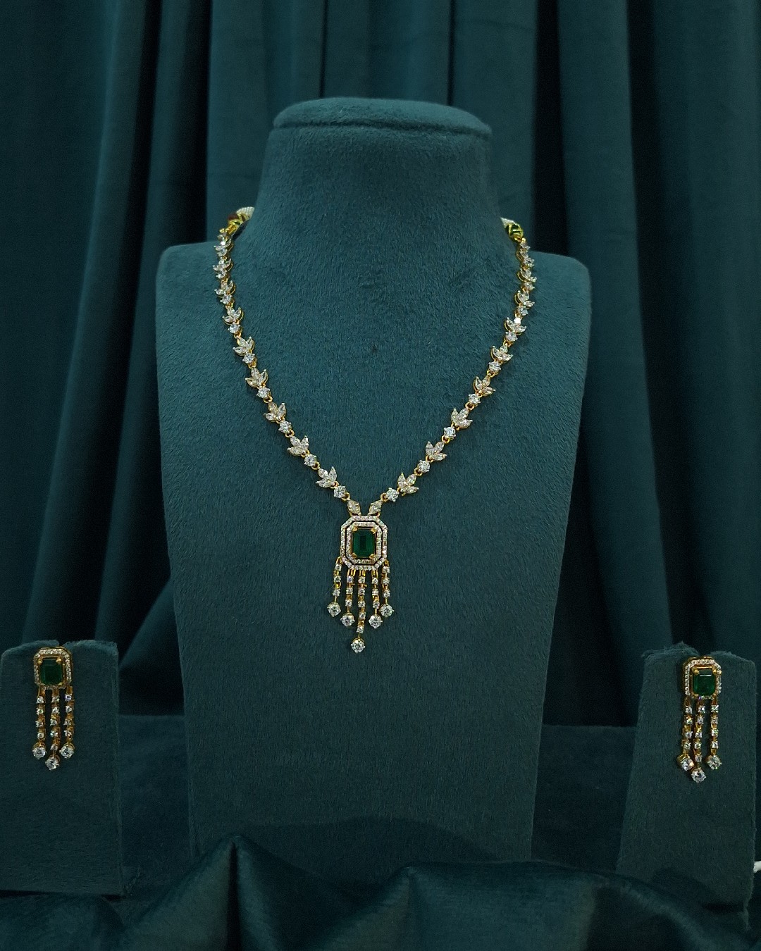 Emerald Green CZ Floral Necklace Set