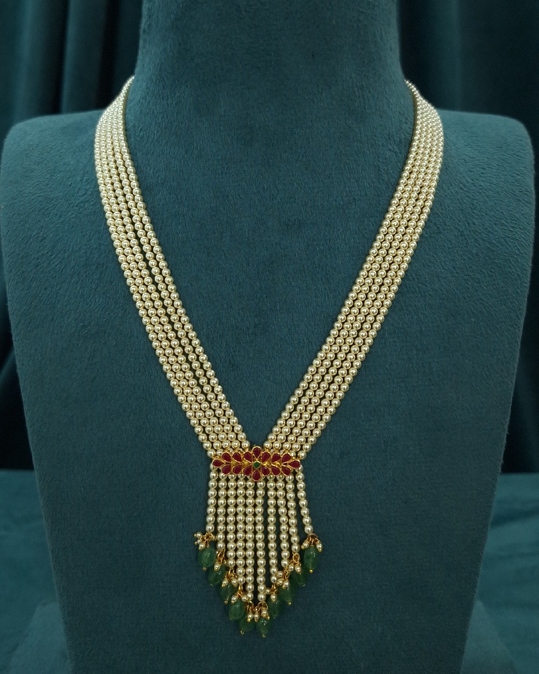 Ruby Floral Pearl Necklace