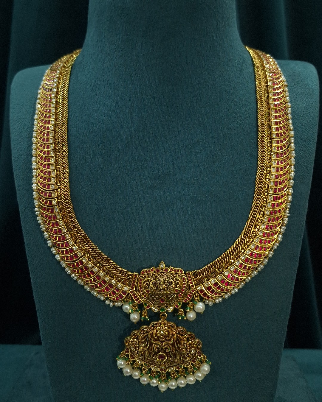 Long Kundan Jalebi Temple Necklace
