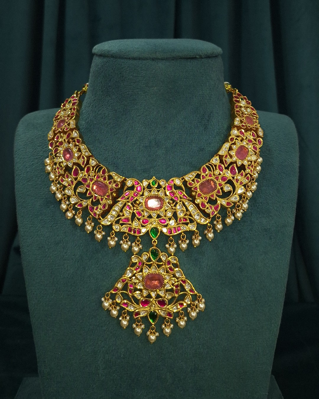Peacock floral kundan necklace